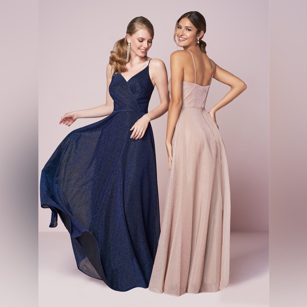Christina Wu shimmer Knit Navy Bridesmaids dress